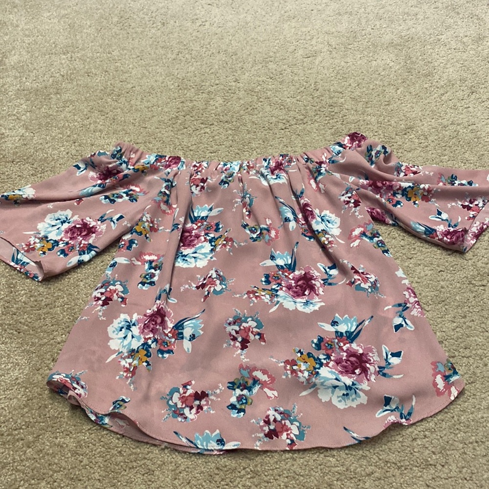 Off the shoulder pink floral top with tie in the back